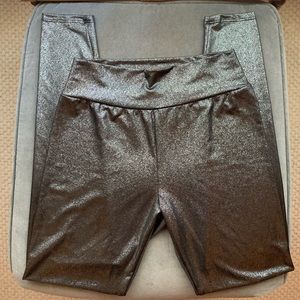 Silky high waist thin metallic look leggings
